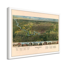 Load image into Gallery viewer, Digitally Restored and Enhanced 1891 Houston Map - Framed Vintage Houston Poster - Old Houston Wall Art - History Map of Houston TX -Historic Bird's Eye View of Houston Texas Map