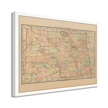 Load image into Gallery viewer, Digitally Restored and Enhanced 1892 North Dakota Map Poster - Framed Vintage State of North Dakota Wall Art - History Map of North Dakota -  Old Bismarck North Dakota State Map