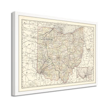 Cargar imagen en el visor de la galería, Digitally Restored and Enhanced 1894 Ohio Map Poster - Framed Vintage Ohio State Wall Art - History Map of Ohio State Poster Print