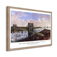 Cargar imagen en el visor de la galería, Digitally Restored and Enhanced 1885 Brooklyn Bridge Map - Framed Vintage New York Brooklyn Bridge Map - Bird's Eye View of Great East River Suspension Bridge New York City Wall Art Poster