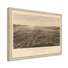 Cargar imagen en el visor de la galería, Digitally Restored and Enhanced 1875 San Jose California Map Poster - Framed Vintage San Jose Wall Art - History Map of California - Old Bird's Eye View Map of San Jose CA