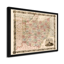 Load image into Gallery viewer, Digitally Restored and Enhanced 1851 Ohio Map Poster - Framed Vintage Map of Ohio Wall Art - Old Map of Ohio Poster - Historic Colton's Township Map of the State of Ohio Wall Map