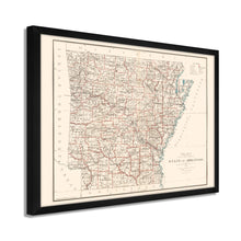 Load image into Gallery viewer, Digitally Restored and Enhanced 1886 Arkansas State Map Poster - Framed Vintage Map of Arkansas Wall Art - Historic AR Map Print - Restored Arkansas Wall Map from General Land Office