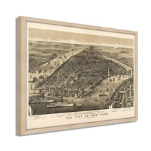 Load image into Gallery viewer, Digitally Restored and Enhanced 1886 New York City Poster Map - Framed Vintage Map of New York City Wall Art - Restored New York Map - Old Bird's Eye View of New York Poster