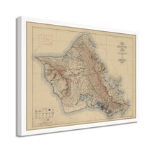 Load image into Gallery viewer, Digitally Restored and Enhanced 1938 Map of Oahu Hawaii - Framed Vintage Oahu Wall Art - Old Oahu Hawaii Map - Topographic Map of Oahu Poster - City & County of Honolulu Hawaii