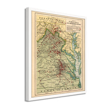 Load image into Gallery viewer, Digitally Restored and Enhanced 1912 Virginia Map Poster - Framed Vintage Virginia State Map - Old Virginia Wall Art - Map of Virginia Poster Showing Location of Battles in Civil War