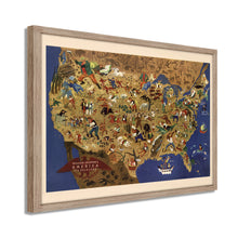 Load image into Gallery viewer, Digitally Restored and Enhanced 1946 United States Map Poster - Framed Vintage Map of the United States Wall Art - Historic USA Map Poster - Restored Map of USA & Its Folklore