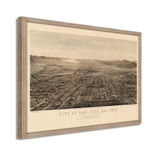 Cargar imagen en el visor de la galería, Digitally Restored and Enhanced 1875 San Jose California Map Poster - Framed Vintage San Jose Wall Art - History Map of California - Old Bird's Eye View Map of San Jose CA