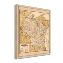 Cargar imagen en el visor de la galería, Digitally Restored and Enhanced 1900 Wisconsin Map Poster - Framed Vintage Wisconsin Wall Art - Old Railroad Map of Wisconsin Poster