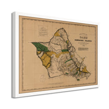 Load image into Gallery viewer, Digitally Restored and Enhanced 1881 Oahu Hawaiian Islands Map - Framed Vintage Oahu Wall Art - Old Hawaiian Map Poster - Restored Map of Oahu Poster - Historic Oahu Hawaii Map