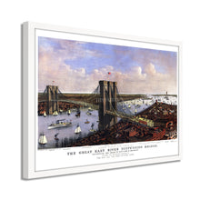 Cargar imagen en el visor de la galería, Digitally Restored and Enhanced 1885 Brooklyn Bridge Map - Framed Vintage New York Brooklyn Bridge Map - Bird's Eye View of Great East River Suspension Bridge New York City Wall Art Poster