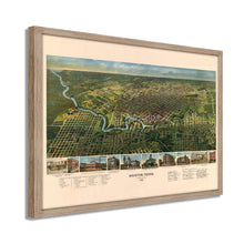 Load image into Gallery viewer, Digitally Restored and Enhanced 1891 Houston Map - Framed Vintage Houston Poster - Old Houston Wall Art - History Map of Houston TX -Historic Bird's Eye View of Houston Texas Map