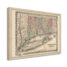 Load image into Gallery viewer, Digitally Restored and Enhanced 1859 Connecticut Map Art - Framed Vintage Wall Map of Connecticut Poster - Old Connecticut Wall Art - Restored Connecticut State Map Print