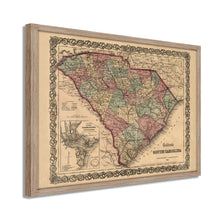 Cargar imagen en el visor de la galería, Digitally Restored and Enhanced 1865 South Carolina Map - Framed Vintage South Carolina Map - Old South Carolina State Map - Restored Map of SC - Colton's South Carolina Map Wall Art Poster