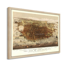 Load image into Gallery viewer, Digitally Restored and Enhanced 1878 San Francisco City Map Poster - Framed Vintage San Francisco Wall Art - Map of San Francisco Poster - Bird's Eye View of San Francisco Map Print
