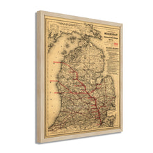 Cargar imagen en el visor de la galería, Digitally Restored and Enhanced 1886 Michigan Map Poster - Framed Vintage Map of Michigan Wall Art - Old State of Michigan Map Print - Vintage Michigan Map Showing Toledo & Ann Arbor