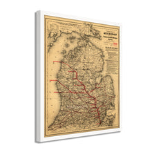 Cargar imagen en el visor de la galería, Digitally Restored and Enhanced 1886 Michigan Map Poster - Framed Vintage Map of Michigan Wall Art - Old State of Michigan Map Print - Vintage Michigan Map Showing Toledo & Ann Arbor