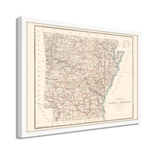 Load image into Gallery viewer, Digitally Restored and Enhanced 1886 Arkansas State Map Poster - Framed Vintage Map of Arkansas Wall Art - Historic AR Map Print - Restored Arkansas Wall Map from General Land Office