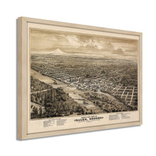 Cargar imagen en el visor de la galería, Digitally Restored and Enhanced 1876 Salem Oregon Map - Framed Vintage Oregon Poster Wall Art - Old State of Oregon Map - Bird's Eye View of Salem Oregon From The West Looking East
