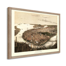 Cargar imagen en el visor de la galería, Digitally Restored and Enhanced 1877 Boston Map Poster - Framed Vintage Boston Poster - Old Map of Boston Wall Art - Bird's Eye View of Boston Massachusetts Map From The North