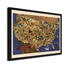 Load image into Gallery viewer, Digitally Restored and Enhanced 1946 United States Map Poster - Framed Vintage Map of the United States Wall Art - Historic USA Map Poster - Restored Map of USA & Its Folklore