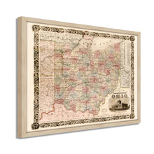 Load image into Gallery viewer, Digitally Restored and Enhanced 1851 Ohio Map Poster - Framed Vintage Map of Ohio Wall Art - Old Map of Ohio Poster - Historic Colton's Township Map of the State of Ohio Wall Map
