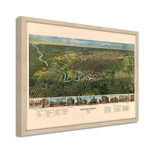 Load image into Gallery viewer, Digitally Restored and Enhanced 1891 Houston Map - Framed Vintage Houston Poster - Old Houston Wall Art - History Map of Houston TX -Historic Bird's Eye View of Houston Texas Map