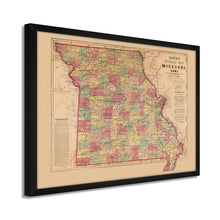 Cargar imagen en el visor de la galería, Digitally Restored and Enhanced 1861 Missouri Map Poster - Framed Vintage Missouri Wall Map  - Old Missouri State Map - Historic MO Map - Restored Official Map of Missouri Wall Art