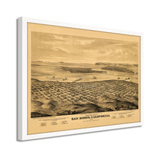 Load image into Gallery viewer, Digitally Restored and Enhanced 1876 San Diego Map Poster - Framed Vintage San Diego Map History - Old California Map Poster - San Diego Wall Art - Bird's Eye View of San Diego CA