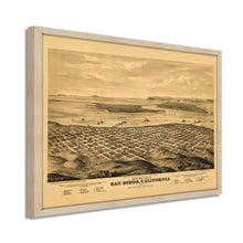 Load image into Gallery viewer, Digitally Restored and Enhanced 1876 San Diego Map Poster - Framed Vintage San Diego Map History - Old California Map Poster - San Diego Wall Art - Bird's Eye View of San Diego CA