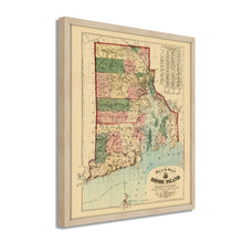 Load image into Gallery viewer, Digitally Restored and Enhanced 1880 Rhode Island State Map - Framed Vintage Rhode Island Poster - Old Rhode Island Wall Art - Historic  Map of Rhode Island & Providence Plantations
