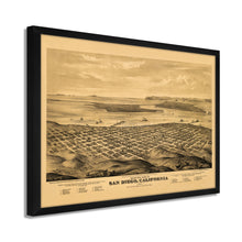 Load image into Gallery viewer, Digitally Restored and Enhanced 1876 San Diego Map Poster - Framed Vintage San Diego Map History - Old California Map Poster - San Diego Wall Art - Bird's Eye View of San Diego CA