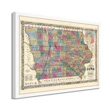 Cargar imagen en el visor de la galería, Digitally Restored and Enhanced 1856 Iowa Map Poster- Framed Vintage Iowa State Map - Old State of Iowa Wall Art - Historic Iowa Wall Map - Sectional & Geological Map of Iowa Poster