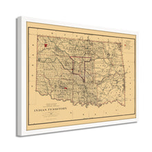 Load image into Gallery viewer, Digitally Restored and Enhanced 1887 Indian Territory Map - Framed Vintage Map of Indian Territory Oklahoma Wall Art - Old Indian Territory Map Compiled from The Official Records