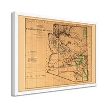 Cargar imagen en el visor de la galería, Digitally Restored and Enhanced 1876 Arizona Map Poster - Framed Vintage Arizona Wall Art - History Map of Arizona State Territory
