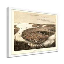 Cargar imagen en el visor de la galería, Digitally Restored and Enhanced 1877 Boston Map Poster - Framed Vintage Boston Poster - Old Map of Boston Wall Art - Bird's Eye View of Boston Massachusetts Map From The North