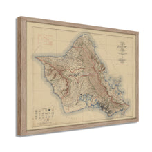 Load image into Gallery viewer, Digitally Restored and Enhanced 1938 Map of Oahu Hawaii - Framed Vintage Oahu Wall Art - Old Oahu Hawaii Map - Topographic Map of Oahu Poster - City & County of Honolulu Hawaii
