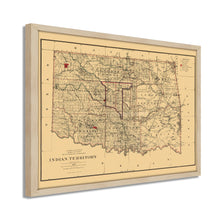Load image into Gallery viewer, Digitally Restored and Enhanced 1887 Indian Territory Map - Framed Vintage Map of Indian Territory Oklahoma Wall Art - Old Indian Territory Map Compiled from The Official Records