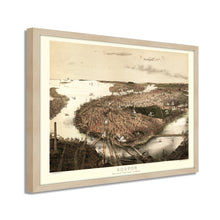 Cargar imagen en el visor de la galería, Digitally Restored and Enhanced 1877 Boston Map Poster - Framed Vintage Boston Poster - Old Map of Boston Wall Art - Bird's Eye View of Boston Massachusetts Map From The North