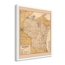Cargar imagen en el visor de la galería, Digitally Restored and Enhanced 1900 Wisconsin Map Poster - Framed Vintage Wisconsin Wall Art - Old Railroad Map of Wisconsin Poster