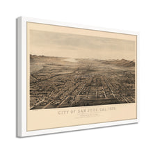 Cargar imagen en el visor de la galería, Digitally Restored and Enhanced 1875 San Jose California Map Poster - Framed Vintage San Jose Wall Art - History Map of California - Old Bird's Eye View Map of San Jose CA