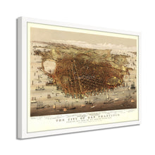 Load image into Gallery viewer, Digitally Restored and Enhanced 1878 San Francisco City Map Poster - Framed Vintage San Francisco Wall Art - Map of San Francisco Poster - Bird's Eye View of San Francisco Map Print