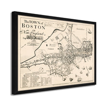 Cargar imagen en el visor de la galería, Digitally Restored and Enhanced 1722 Boston Massachusetts Map -Framed Vintage Boston Poster - History Map of Boston Framed Wall Art - Old Map of The Town of Boston in New England