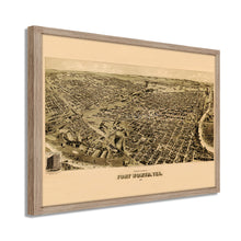 Cargar imagen en el visor de la galería, Digitally Restored and Enhanced 1891 Fort Worth Texas Map - Framed Vintage Fort Worth Map - Old Fort Worth Wall Art - Fort Worth TX Map History - Perspective Map of Fort Worth Poster