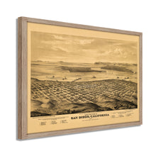 Load image into Gallery viewer, Digitally Restored and Enhanced 1876 San Diego Map Poster - Framed Vintage San Diego Map History - Old California Map Poster - San Diego Wall Art - Bird's Eye View of San Diego CA