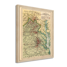 Load image into Gallery viewer, Digitally Restored and Enhanced 1912 Virginia Map Poster - Framed Vintage Virginia State Map - Old Virginia Wall Art - Map of Virginia Poster Showing Location of Battles in Civil War