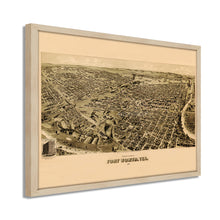 Cargar imagen en el visor de la galería, Digitally Restored and Enhanced 1891 Fort Worth Texas Map - Framed Vintage Fort Worth Map - Old Fort Worth Wall Art - Fort Worth TX Map History - Perspective Map of Fort Worth Poster
