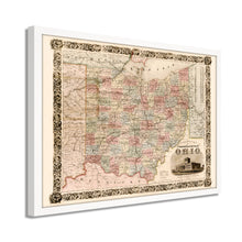 Load image into Gallery viewer, Digitally Restored and Enhanced 1851 Ohio Map Poster - Framed Vintage Map of Ohio Wall Art - Old Map of Ohio Poster - Historic Colton's Township Map of the State of Ohio Wall Map