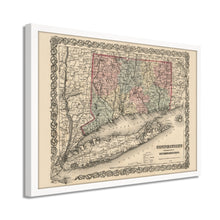 Load image into Gallery viewer, Digitally Restored and Enhanced 1859 Connecticut Map Art - Framed Vintage Wall Map of Connecticut Poster - Old Connecticut Wall Art - Restored Connecticut State Map Print