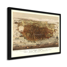 Load image into Gallery viewer, Digitally Restored and Enhanced 1878 San Francisco City Map Poster - Framed Vintage San Francisco Wall Art - Map of San Francisco Poster - Bird's Eye View of San Francisco Map Print